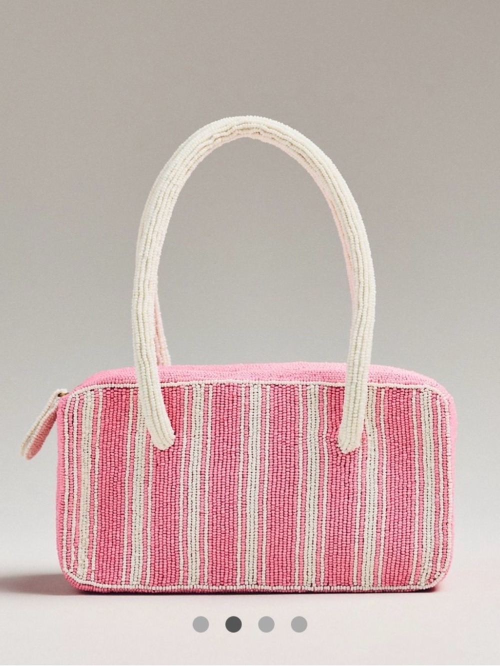 Anthropologie Pink and Cream Beaded box Stripe Mini Tote